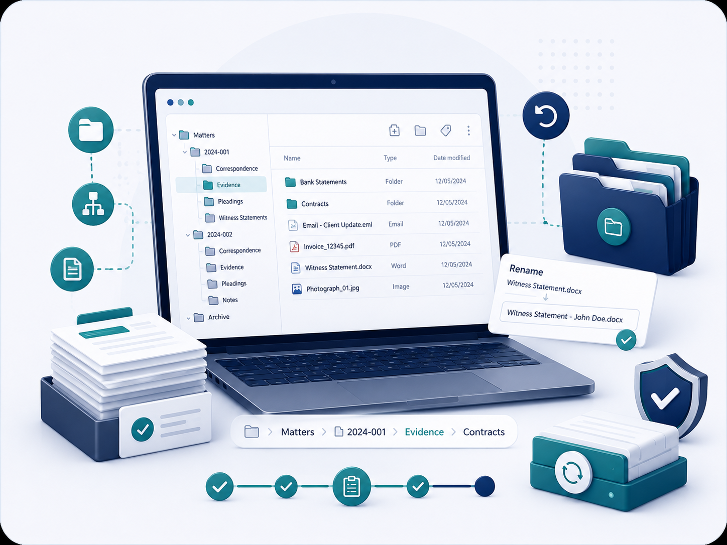 Illustration of a digital file organiser workspace