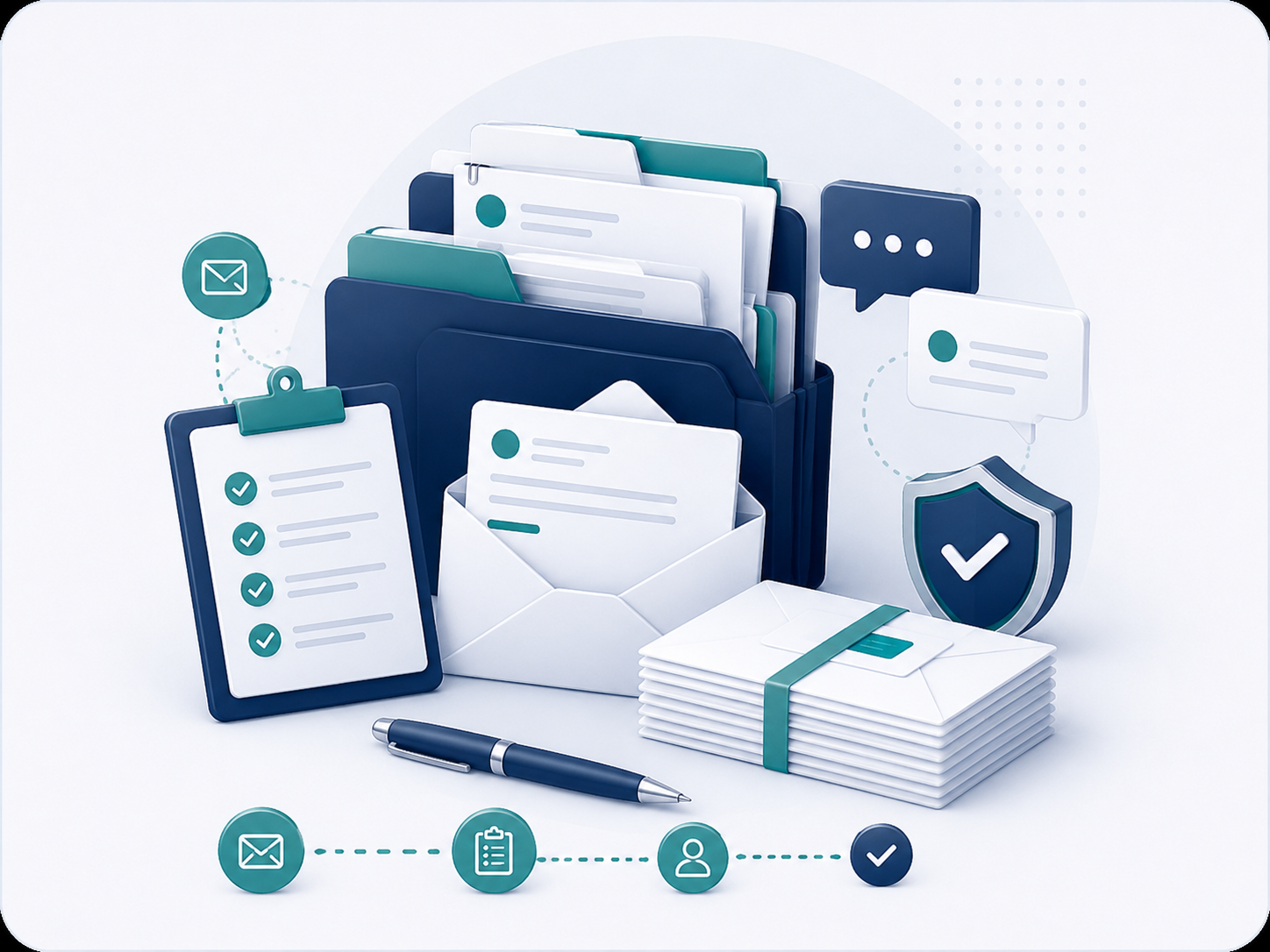 Illustration of an organised office communication workflow
